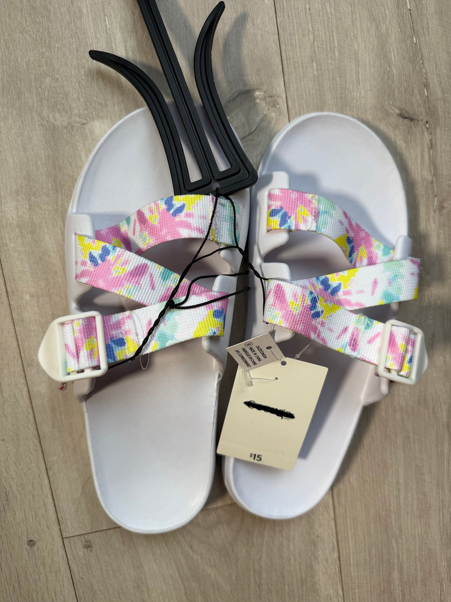 Women’s White Adjustable Sandals – Pink Floral Straps