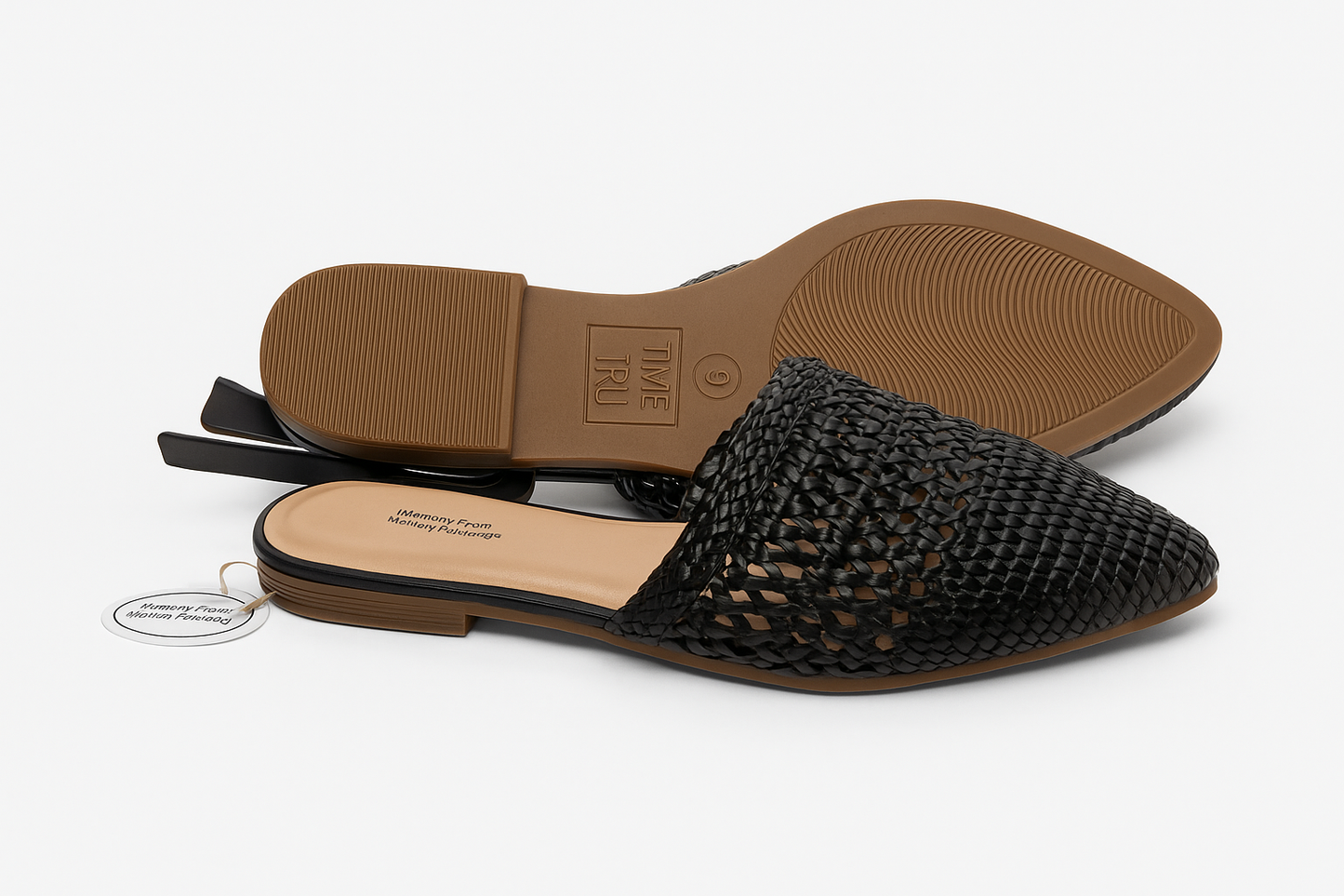 Time and Tru Black Woven Mules – Women’s Flat Slip-ons