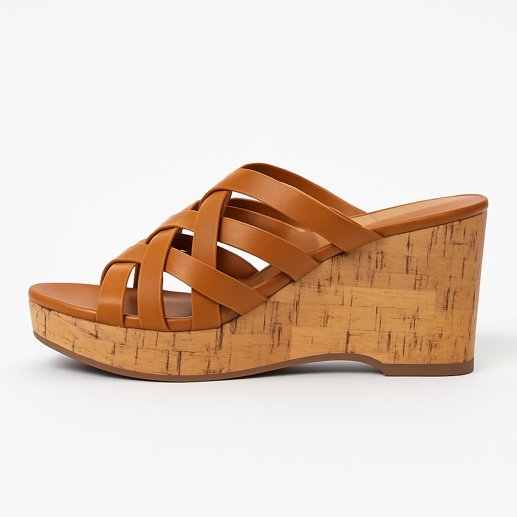 Time and Tru Brown Cork Wedge Sandals – Memory Foam