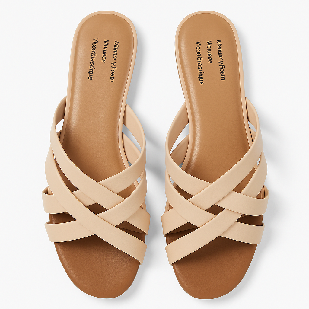 Time and Tru Nude Cross-Strap Wedge Sandals – Memory Foam