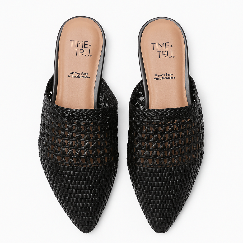 Time and Tru Black Woven Mules – Women’s Flat Slip-ons