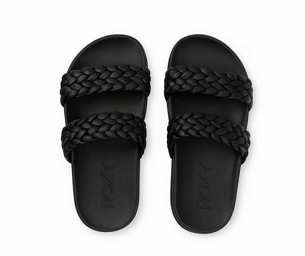 Roxy Black Braided Slide Sandals – Women’s Slip-on Style