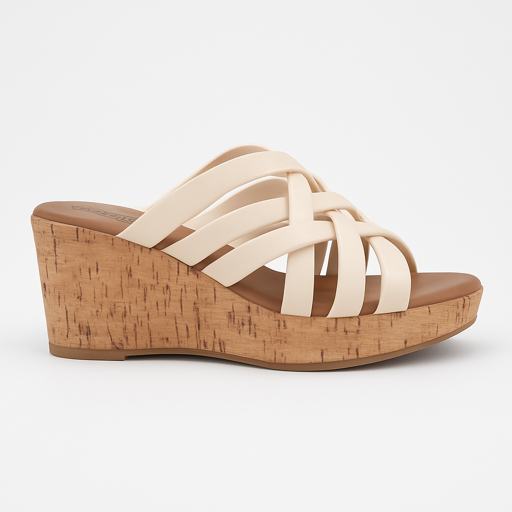 Time and Tru Nude Cross-Strap Wedge Sandals – Memory Foam