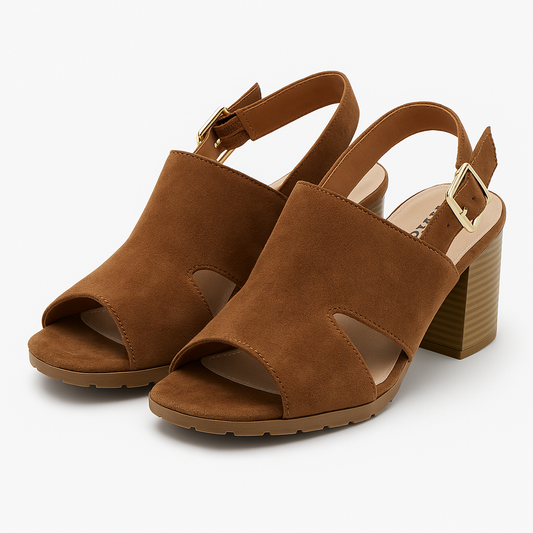 Ana Suede Buckle Block Heels