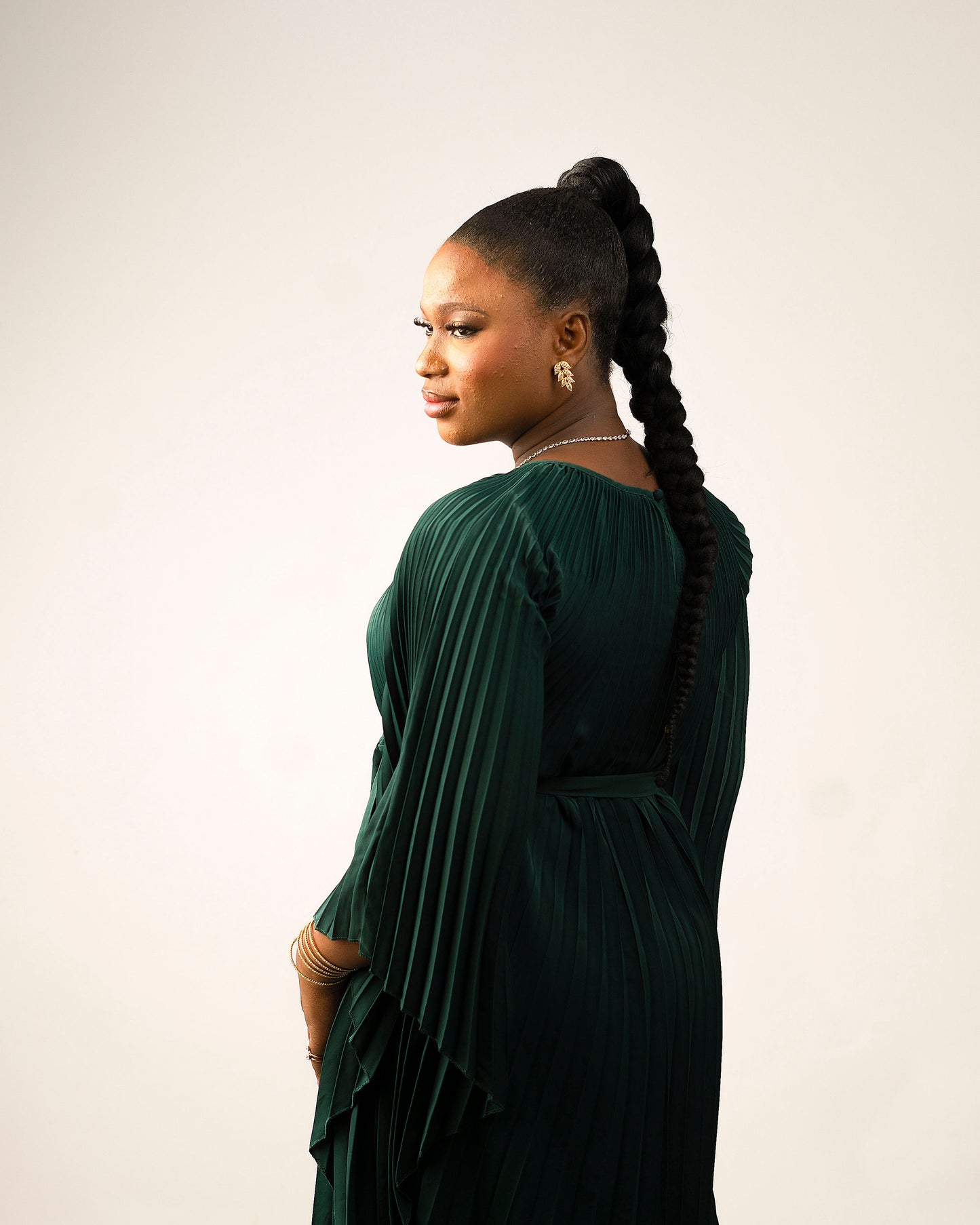 Emerald Pleats Midi Dress