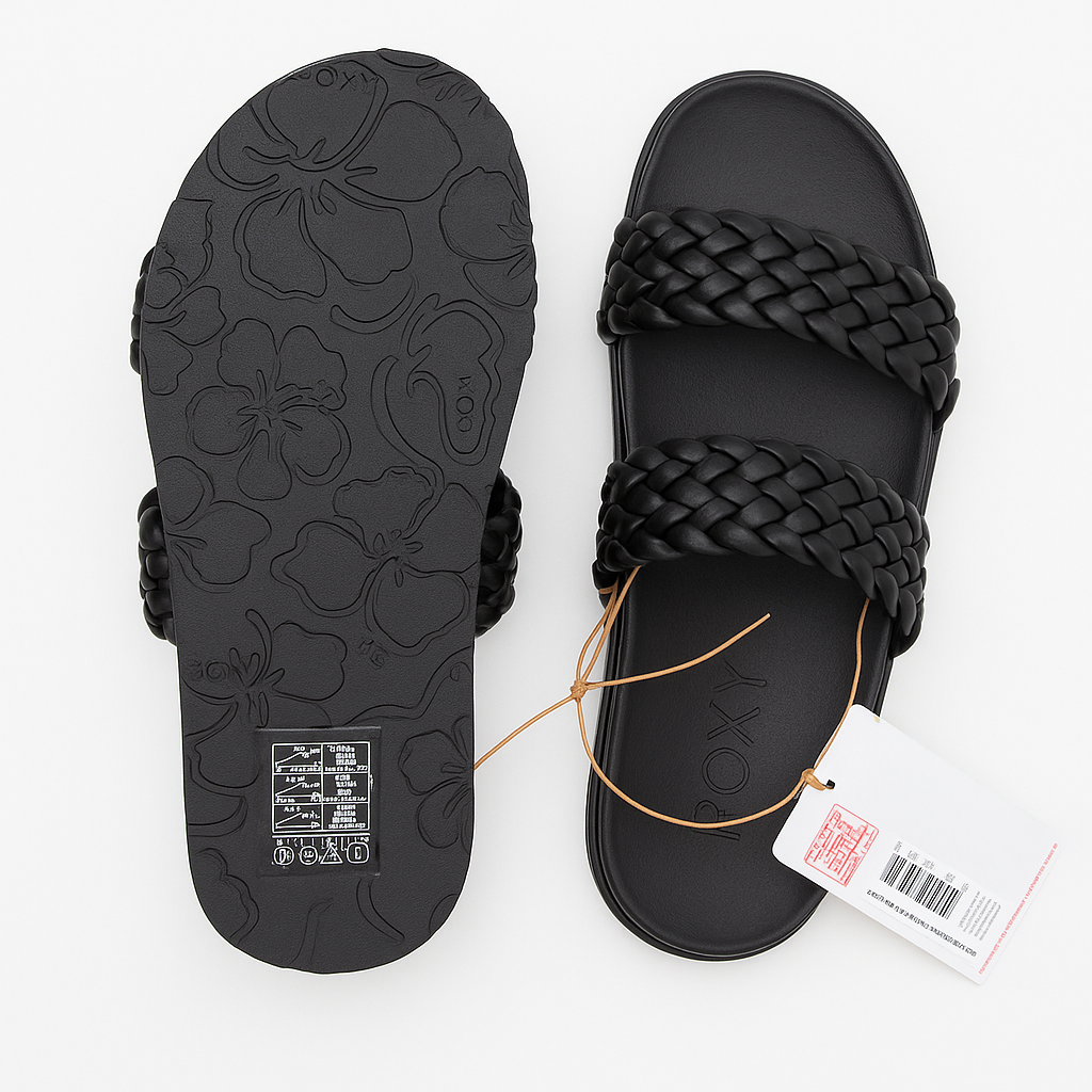 Roxy Black Braided Slide Sandals – Women’s Slip-on Style