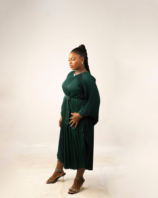Emerald Pleats Midi Dress