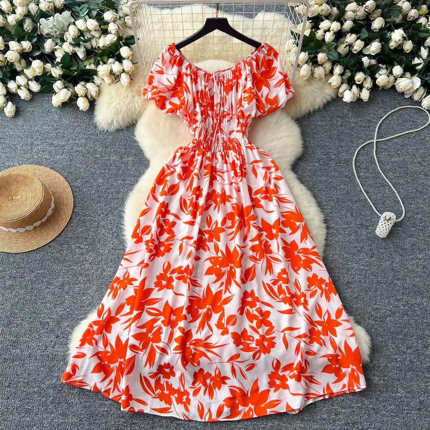 Rosé Midi Smock Dress